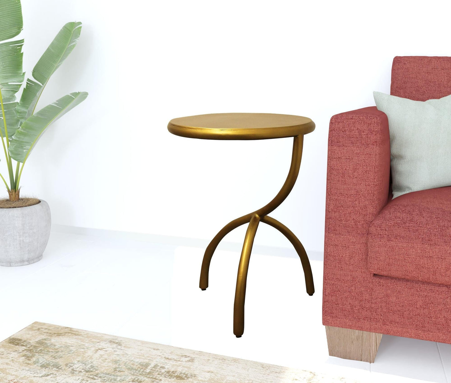 20" Antique Brass Iron Round End Table