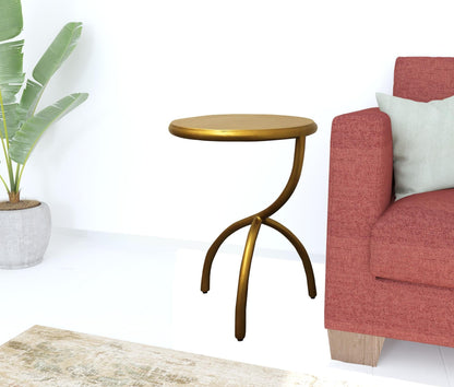 20" Antique Brass Iron Round End Table