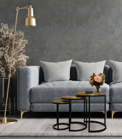 Set Of Three 19" Black And Brass Round Nested Tables