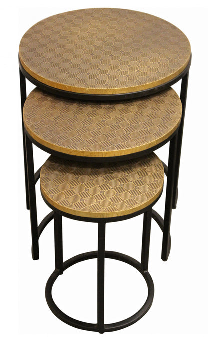 Set Of Three 19" Black And Brass Round Nested Tables