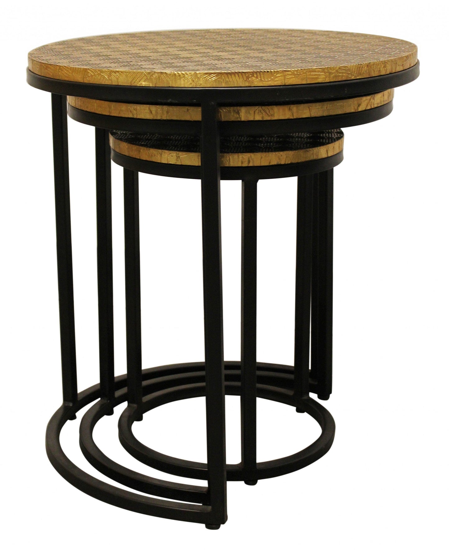 Set Of Three 19" Black And Brass Round Nested Tables