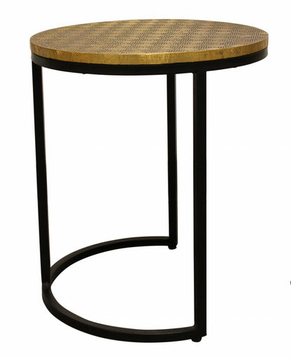 Set Of Three 19" Black And Brass Round Nested Tables