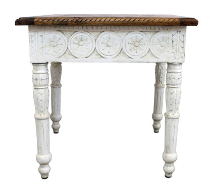 24" Ivory And Brown Solid Wood Square End Table