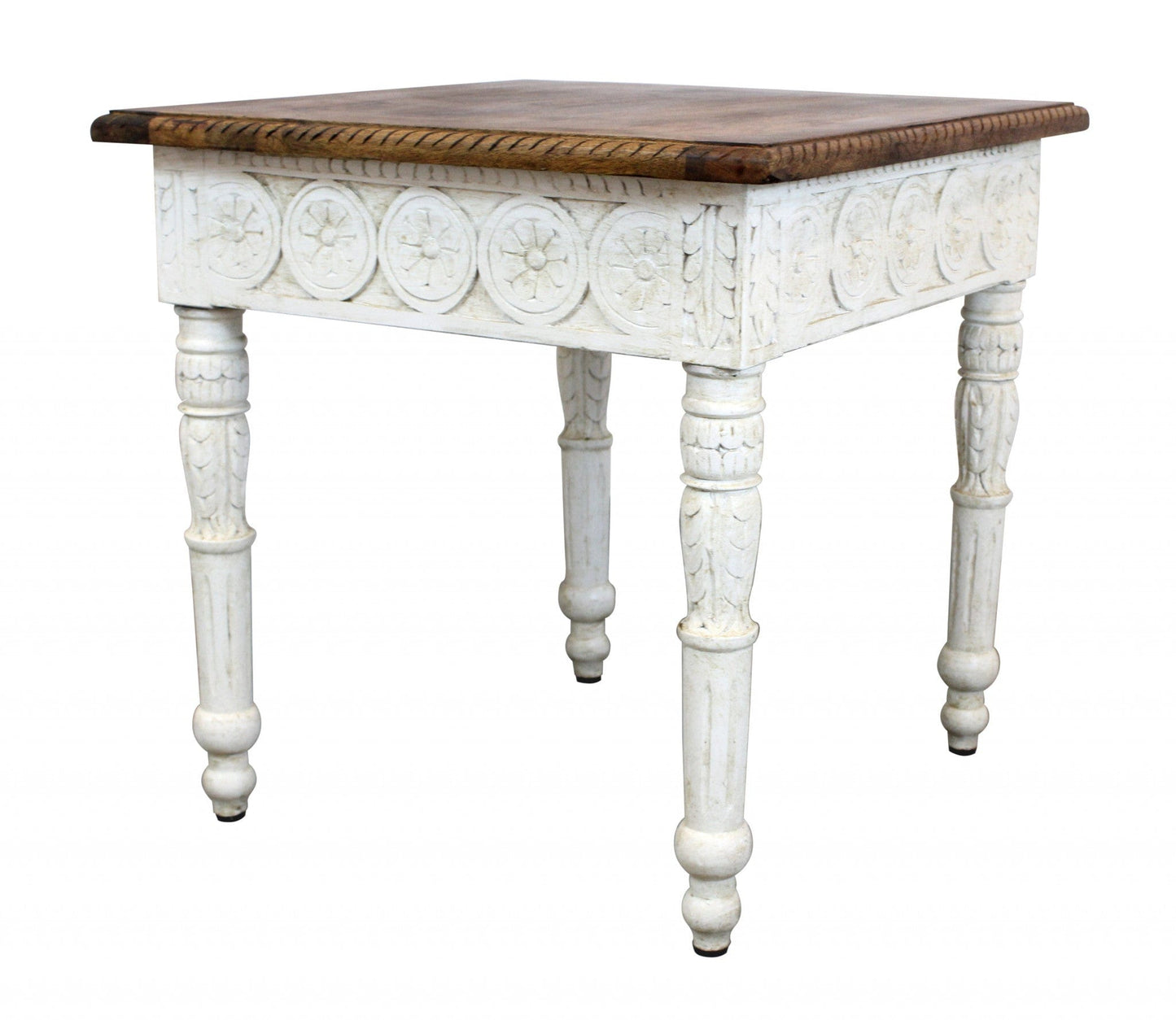 24" Ivory And Brown Solid Wood Square End Table