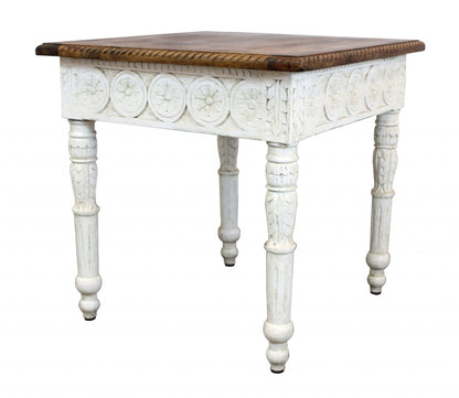 24" Ivory And Brown Solid Wood Square End Table