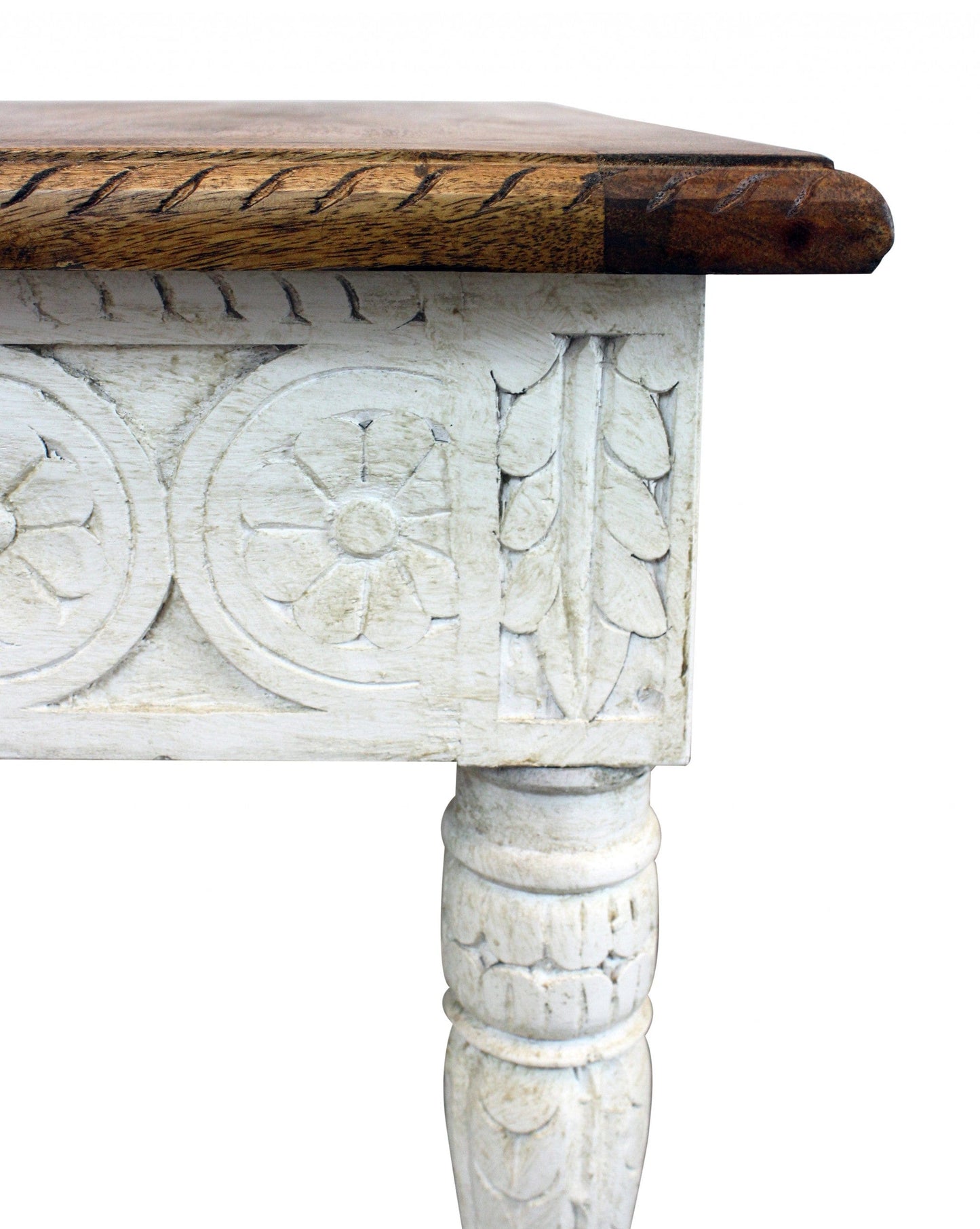 24" Ivory And Brown Solid Wood Square End Table