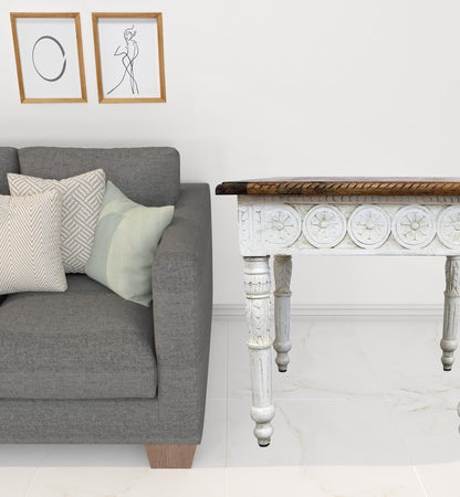 24" Ivory And Brown Solid Wood Square End Table