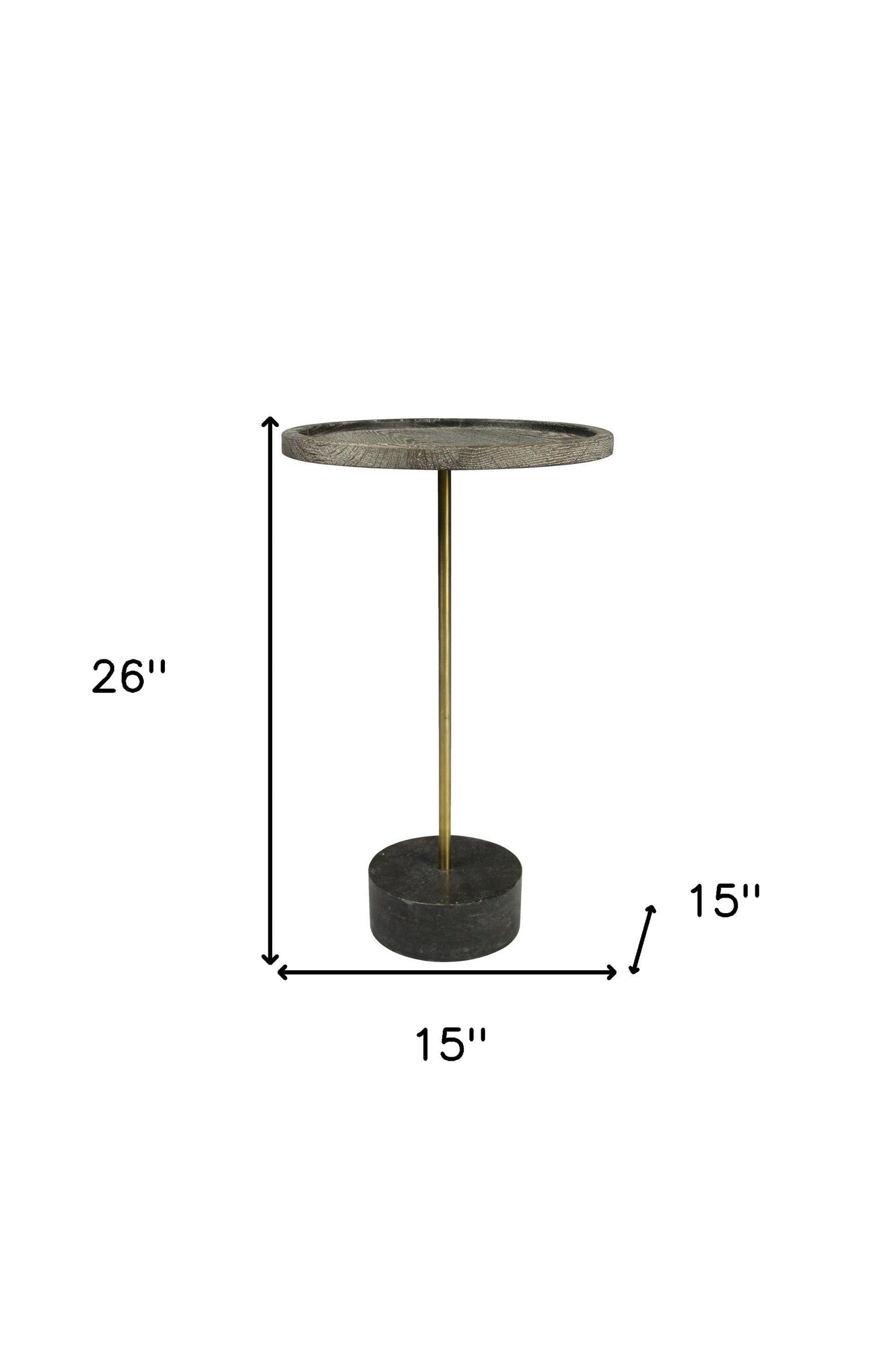 26" Black And Brown Solid Wood And Marble Round End Table