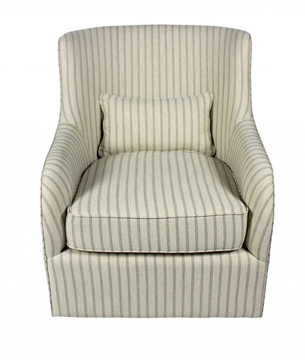 30" Natural Polyester Blend Striped Swivel Lounge Chair