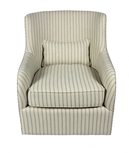 30" Natural Polyester Blend Striped Swivel Lounge Chair