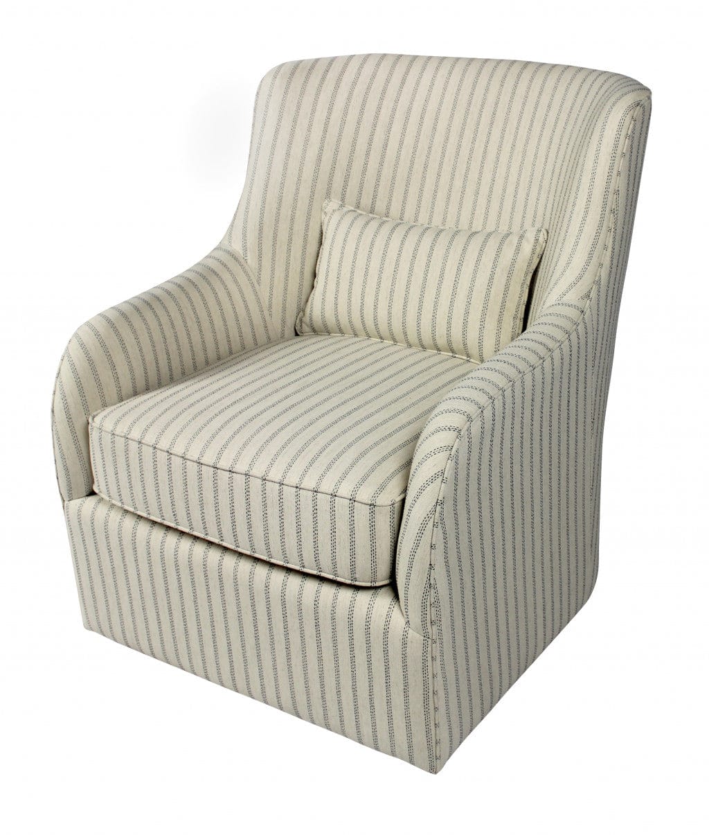 30" Natural Polyester Blend Striped Swivel Lounge Chair