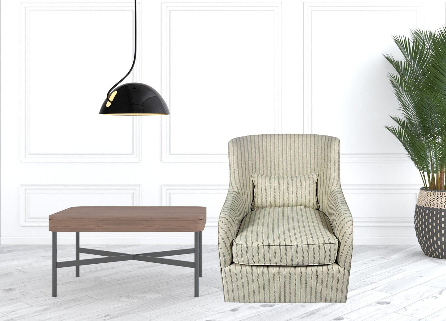 30" Natural Polyester Blend Striped Swivel Lounge Chair