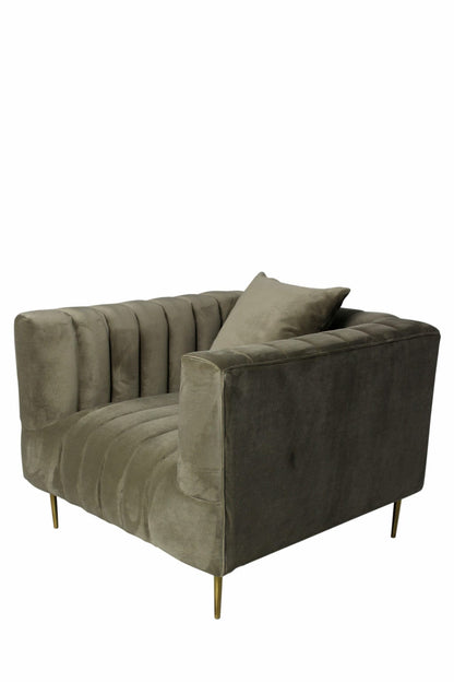 37" Beige Velvet And Gold Solid Color Lounge Chair