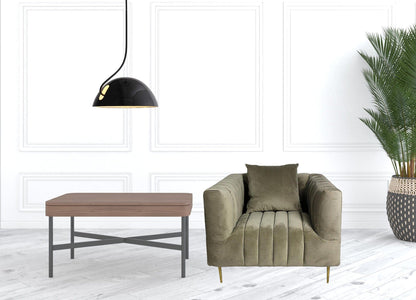 37" Beige Velvet And Gold Solid Color Lounge Chair