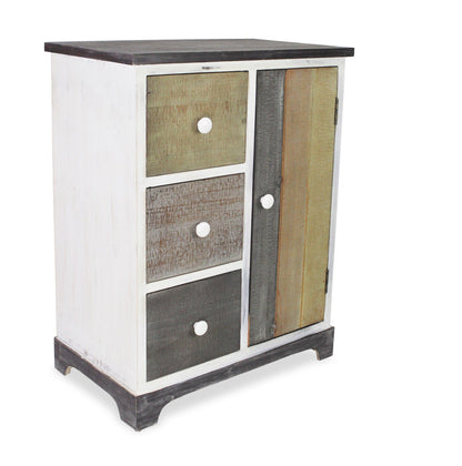 30" White And Black Rustic Wood End Table With Three Drawers