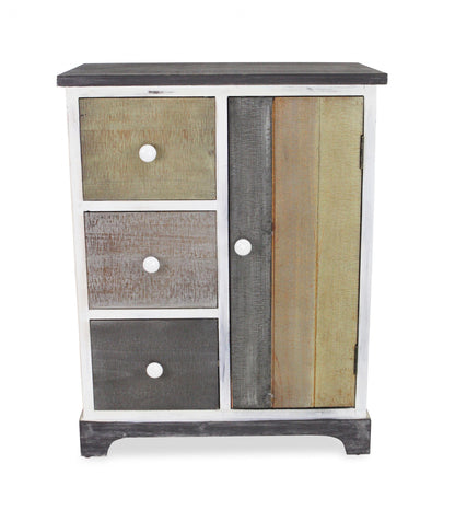 30" White And Black Rustic Wood End Table With Three Drawers