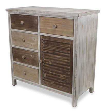 32" Brown Rustic Solid Wood End Table Cabinet With Five Drawers