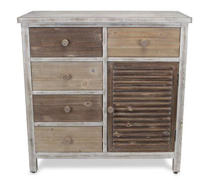 32" Brown Rustic Solid Wood End Table Cabinet With Five Drawers