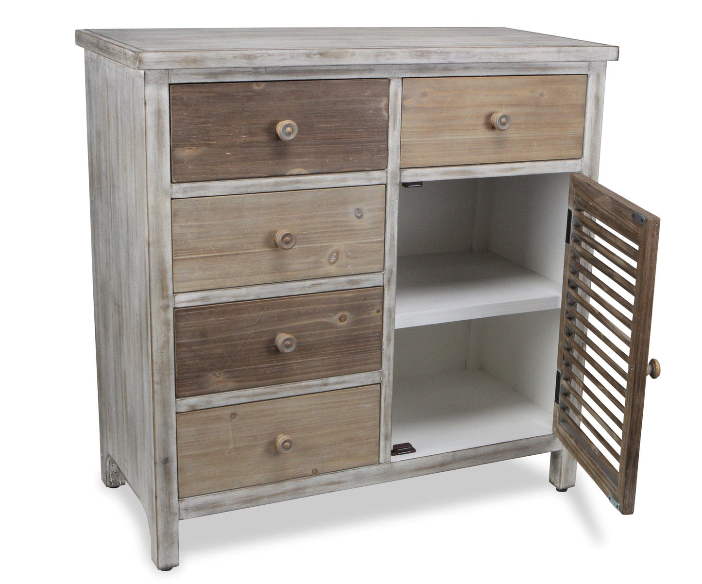 32" Brown Rustic Solid Wood End Table Cabinet With Five Drawers