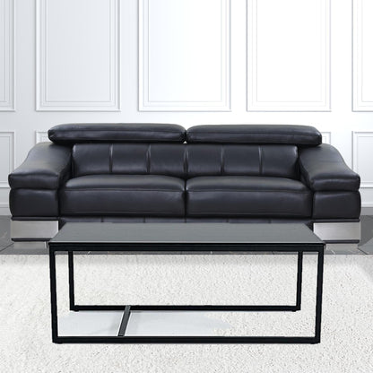 47" Black And Black Marble Stone Rectangular Coffee Table