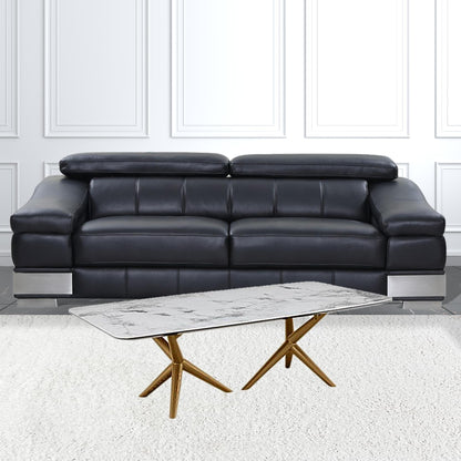 51" Walnut And White Ceramic Tile Rectangular Coffee Table