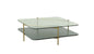 43" Gold And Clear Glass Square Coffee Table With Shelf