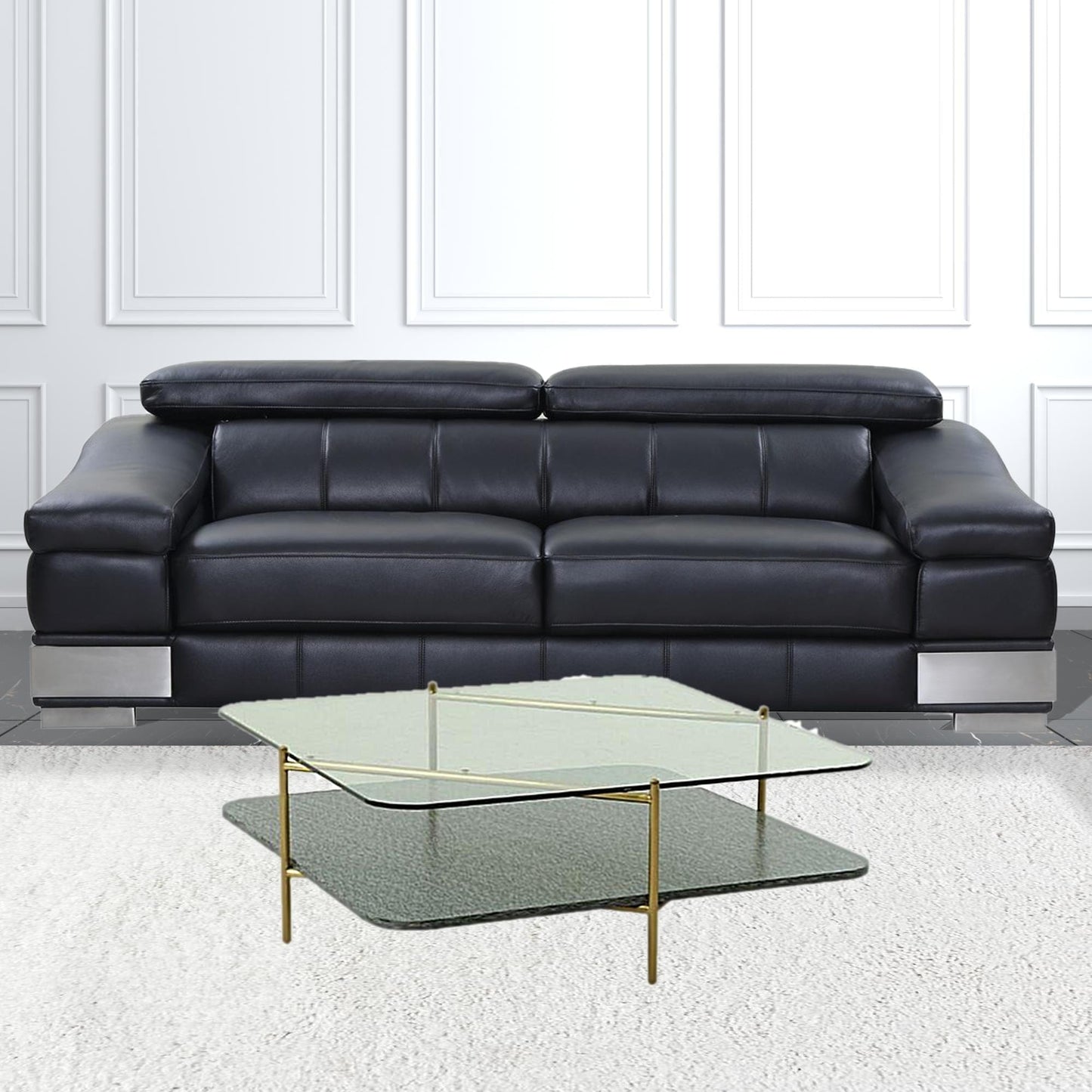 43" Gold And Clear Glass Square Coffee Table With Shelf