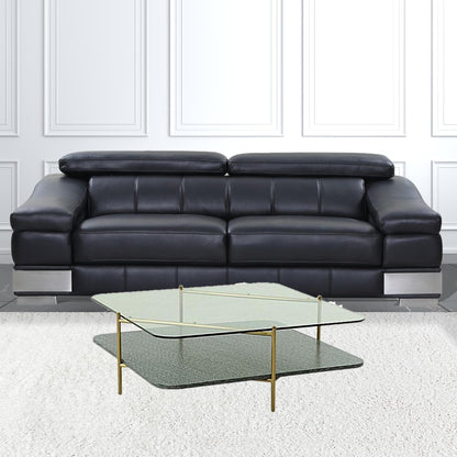 43" Gold And Clear Glass Square Coffee Table With Shelf