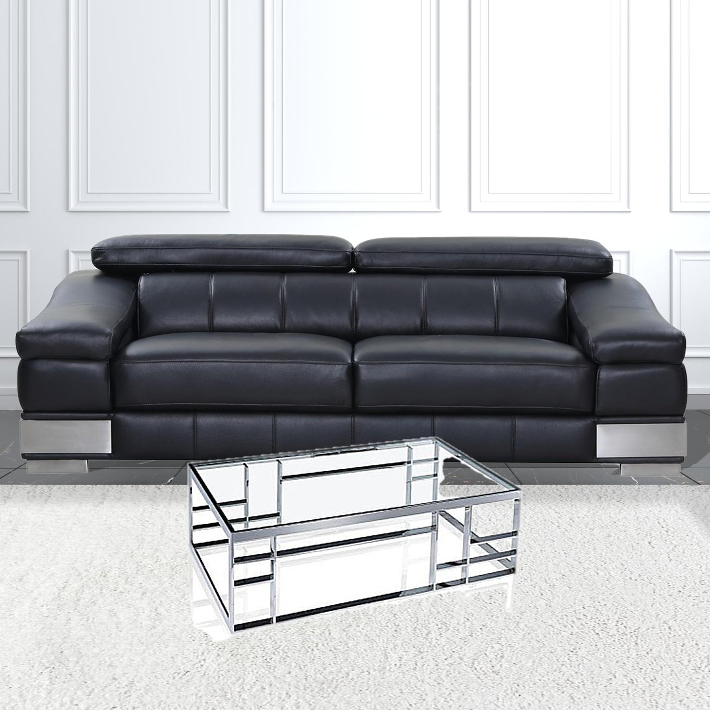 47" Silver And Clear Glass Rectangular Coffee Table