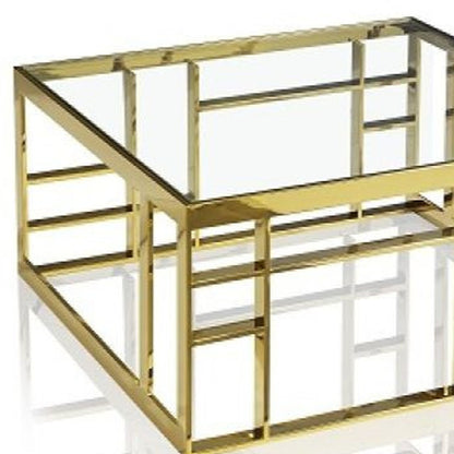 40" Gold And Clear Glass Square Coffee Table