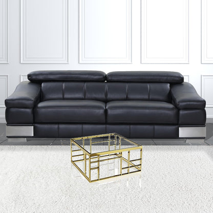 40" Gold And Clear Glass Square Coffee Table