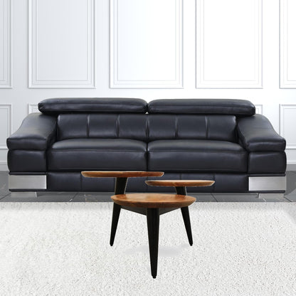 35" Black And Natural Brown Solid Wood Round Distressed Coffee Table