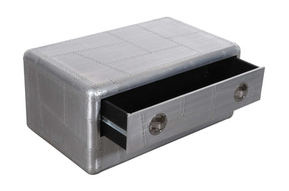 40" Silver Aluminum Rectangular Coffee Table With Drawer