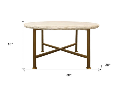 30" Brass And Ivory Genuine Marble Round Coffee Table