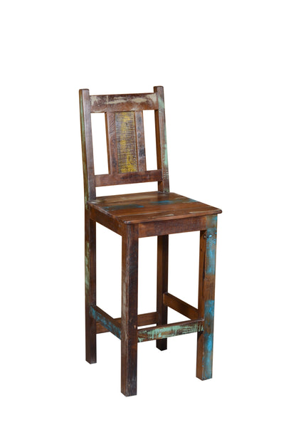 48" Brown And Rustic Patina Reclaimed Wood Bar Height Chair