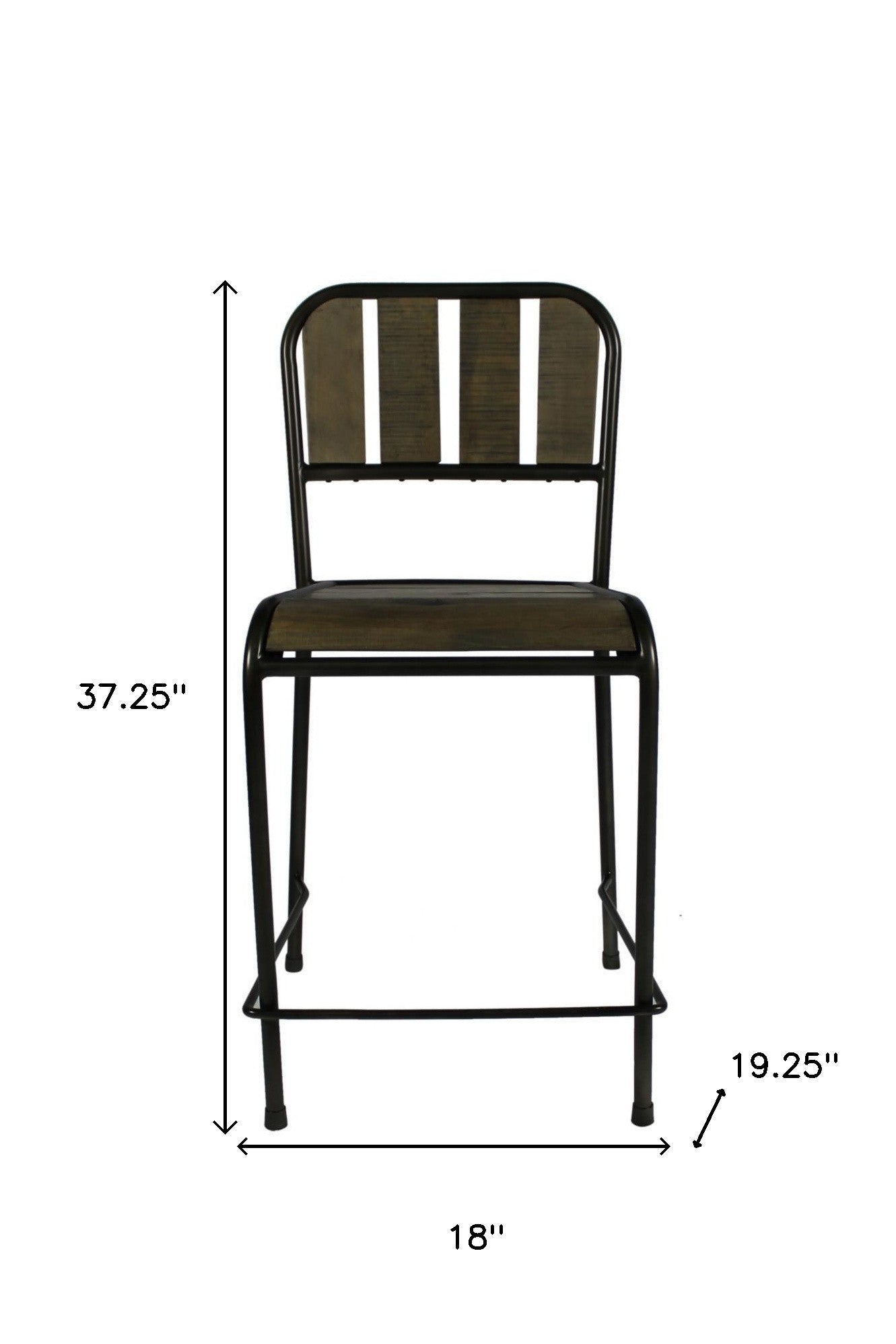 37" Brown And Black Retro Reclaimed Wood and Metal Counter Height Bar Chair