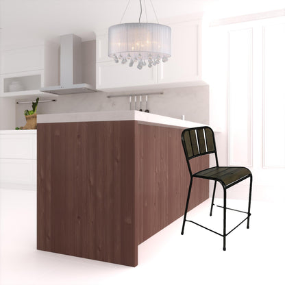 37" Brown And Black Retro Reclaimed Wood and Metal Counter Height Bar Chair