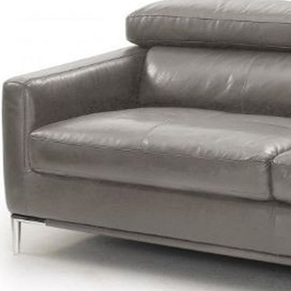 79" Dark Grey Genuine Leather and Silver Standard Sofa