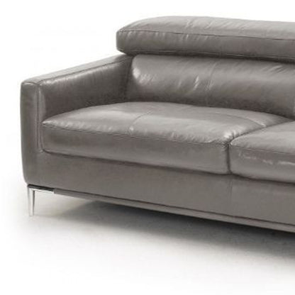 79" Dark Grey Genuine Leather and Silver Standard Sofa