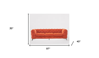 97" Orange Silver Chesterfield Sofa