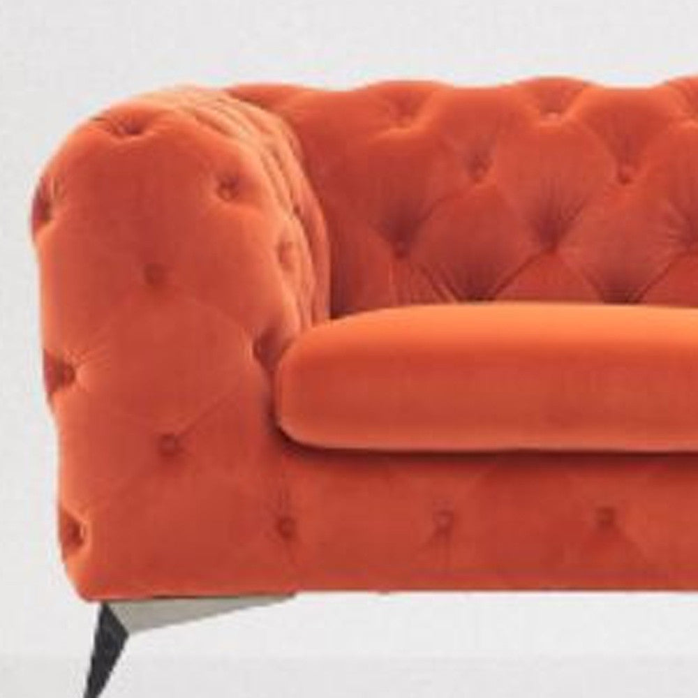 97" Orange Silver Chesterfield Sofa