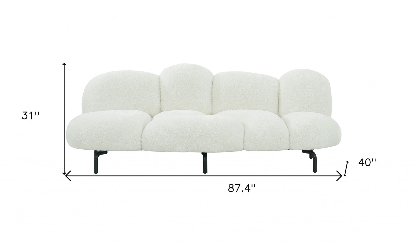 87" White Sherpa Bubble Cushion Sofa
