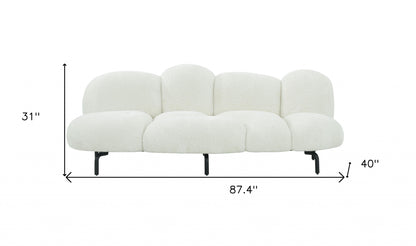 87" White Sherpa Bubble Cushion Sofa