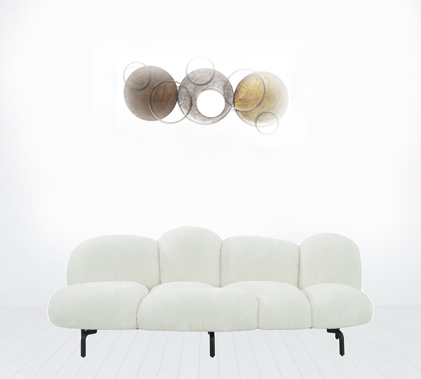 87" White Sherpa Bubble Cushion Sofa