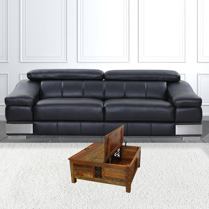 40" Rustic Brown Reclaimed Wood Square Lift Top Coffee Table