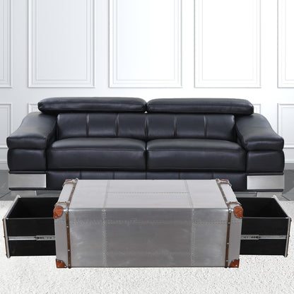 48" Silver Aluminum Rectangular Storage Coffee Table