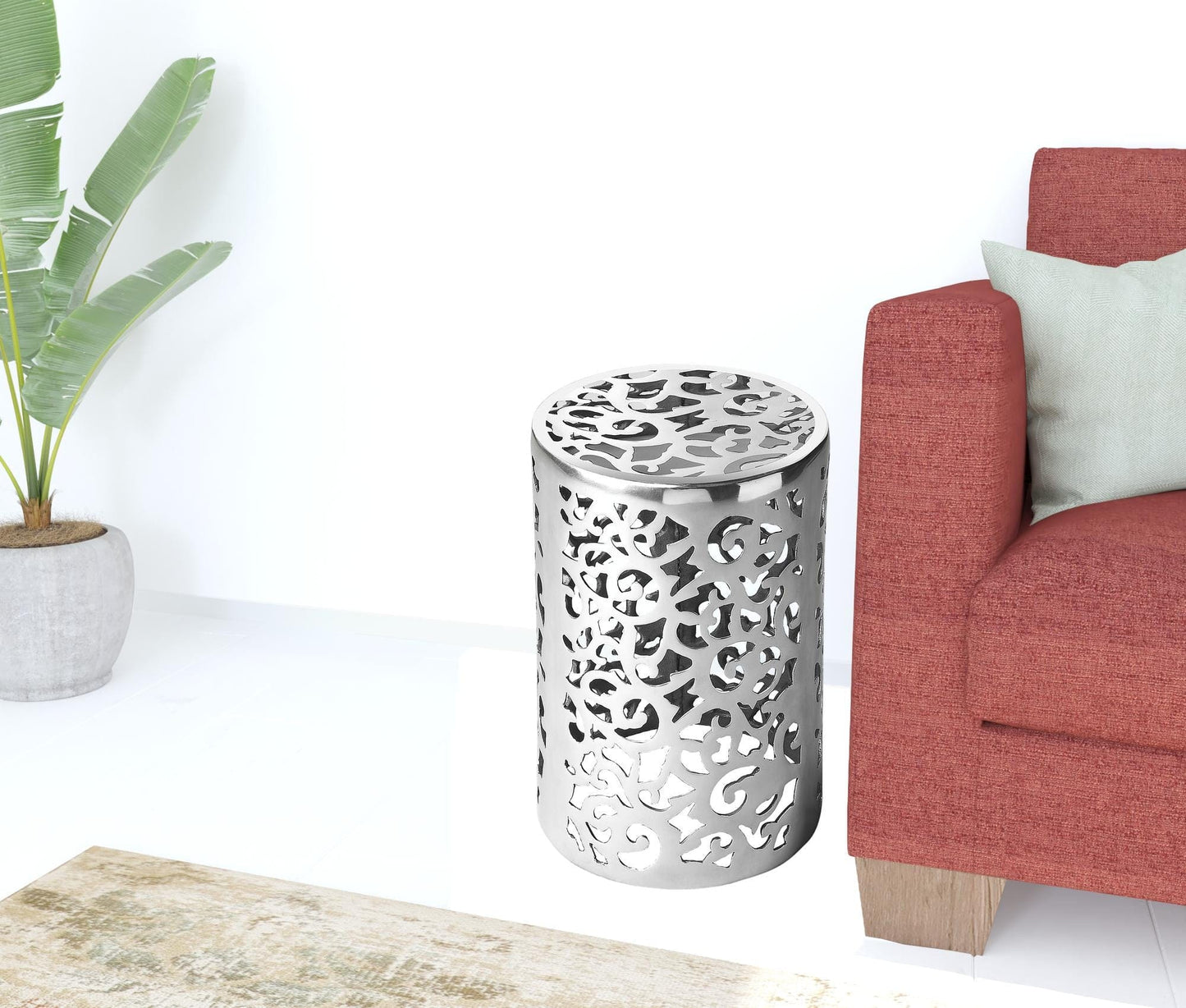 18" Silver Aluminum Round End Table