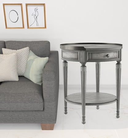 26" Gray Manufactured Wood Round End Table With Drawer And Shelf
