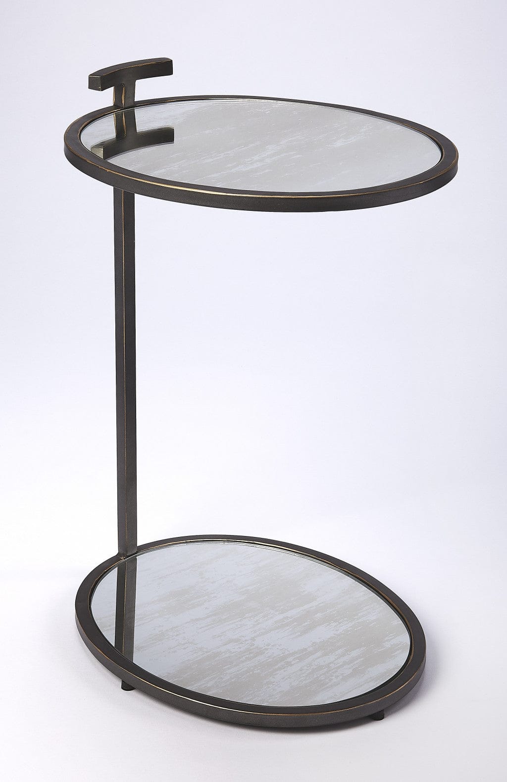 23" Black Mirrored Oval End Table With Shelf