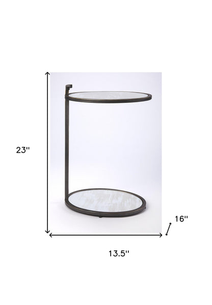 23" Black Mirrored Oval End Table With Shelf